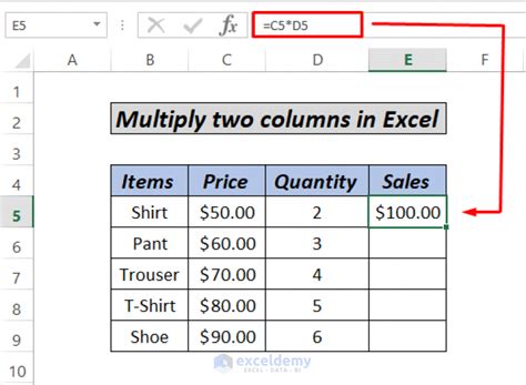 how to multiply two columns in excel automatically