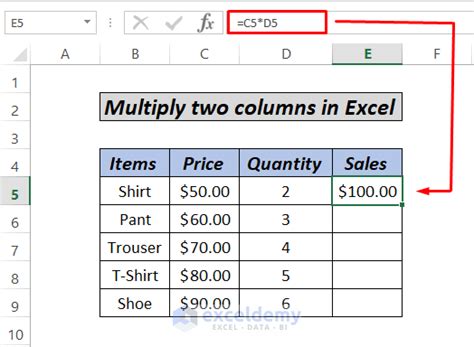 how to multiply two entire columns in excel