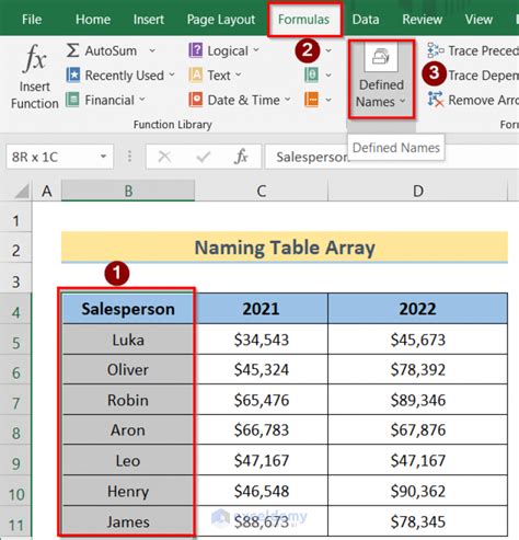 How To Name A Table Array In Excel