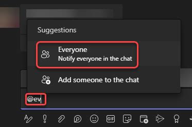 how to notify everyone in teams group chat