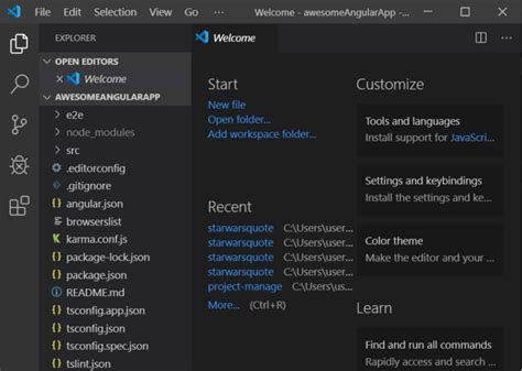 how to open existing angular project in vs code