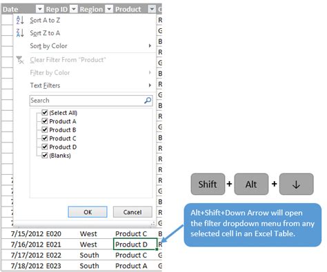 how to open filter in excel with keyboard