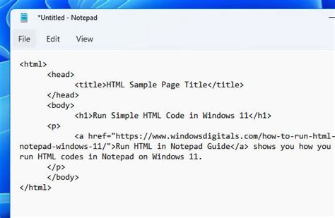 how to open html code in notepad
