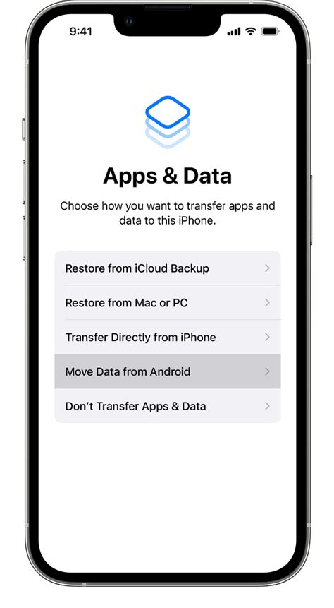 how to open ios setup assistant move data from android