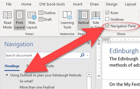 how to open navigation bar in word