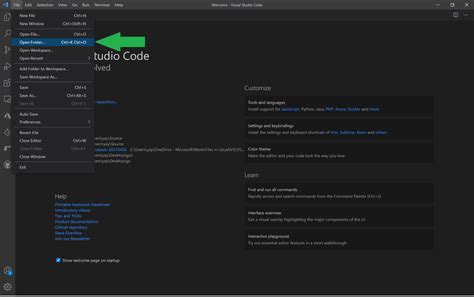 how to open new directory in vs code