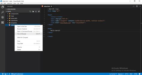 how to open new html file in visual studio code