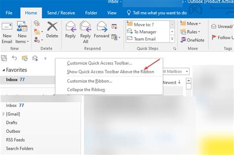 how to open quick access toolbar in outlook