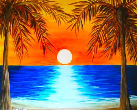 how to paint a beach sunset for kids