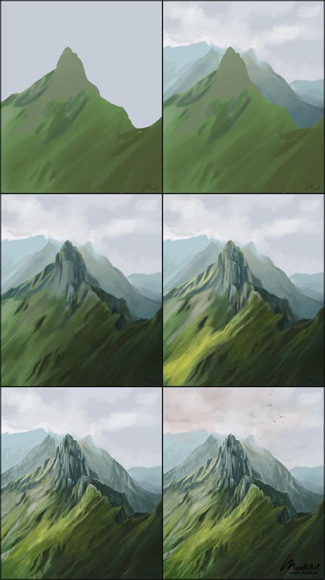how to paint green mountain watercolor