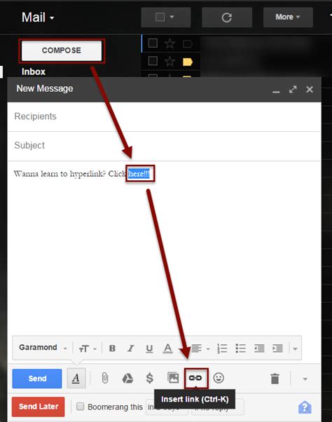 how to paste a hyperlink in gmail