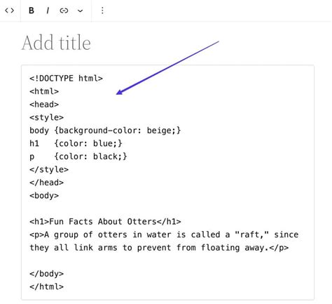 how to paste html code in wordpress