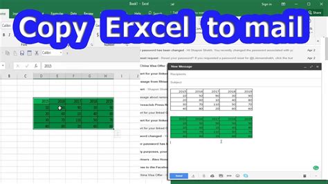 how to paste mail in excel sheet