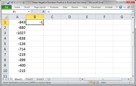 how to paste negative numbers as positive in excel