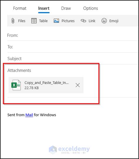 how to paste outlook email in excel