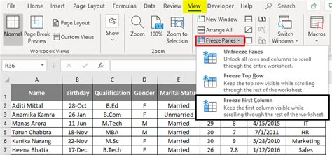 how to pin a column in excel