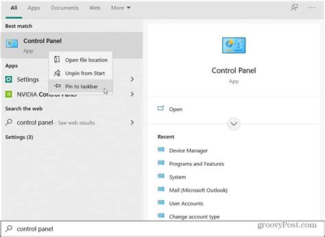 how to pin control panel to taskbar
