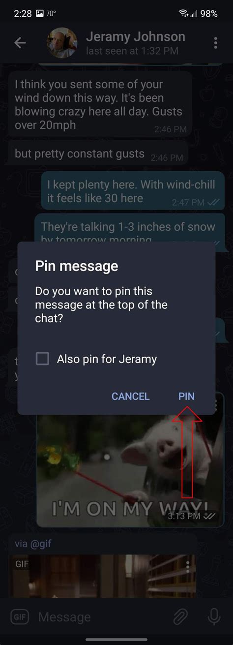 how to pin messages in telegram android