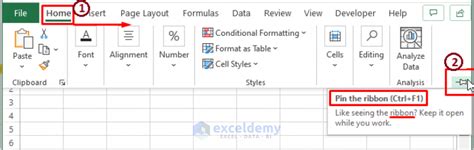how to pin ribbon in excel