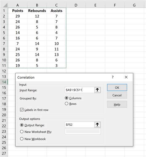 how to plot correlation between two columns in excel