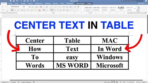 How To Position Text In Table In Word
