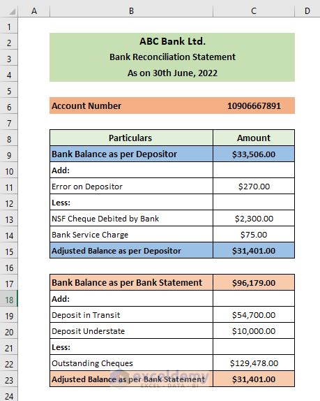 how to prepare bank reconciliation statement in excel sheet