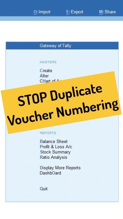 how to prevent duplicate voucher number in tally