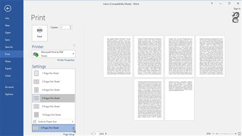 how to print multiple pages on one page in word