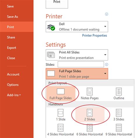 how to print powerpoint with notes 2 slides per page