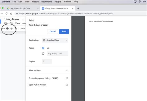 how to print something from google docs on a macbook