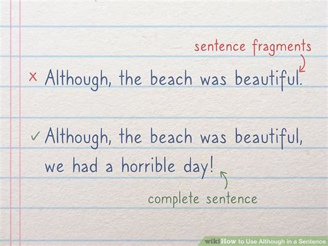 how to properly use although in a sentence