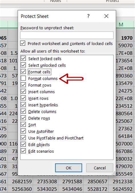how to protect column width in excel