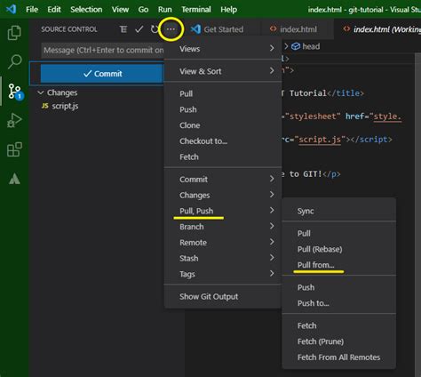 how to pull latest code from git in visual studio code