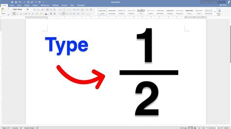 how to put 1 2 in word