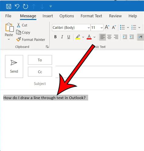 how to put a line on text in outlook