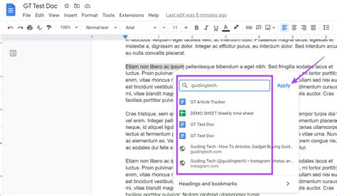 how to put a link on words in google docs
