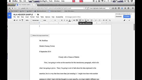 how to put a mla header on google docs