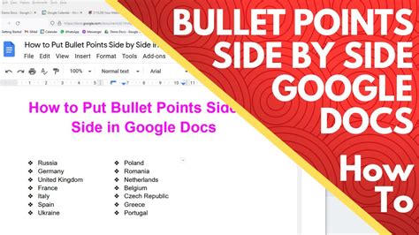 how to put bullet points side by side in google docs