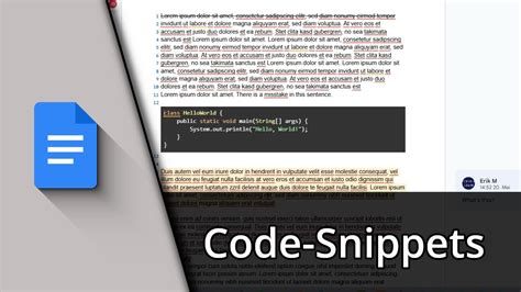 how to put code snippet in google docs