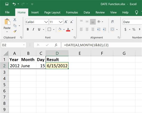 how to put date in excel using formula