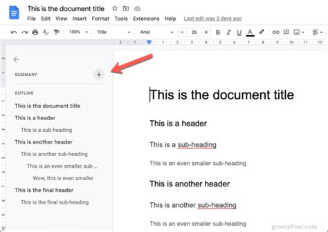 how to put document outline in google docs