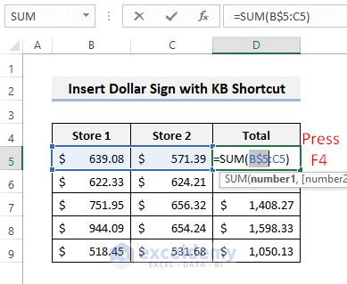 how to put dollar sign in excel formula shortcut