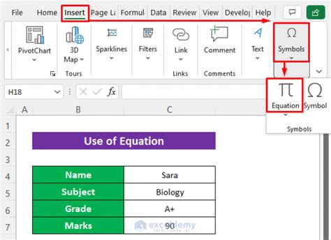 how to put equal symbol in excel