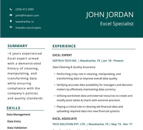 how to put excel in resume