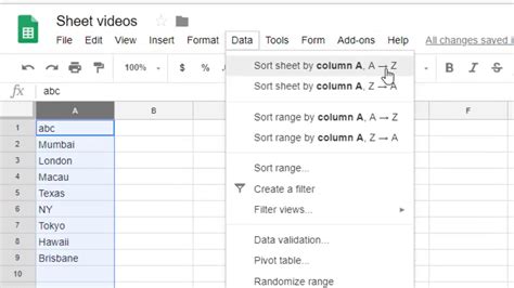 how to put google sheet column in alphabetical order