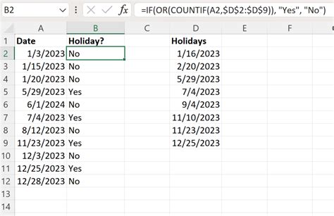 how to put holiday in excel formula