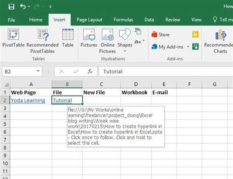how to put link in text excel
