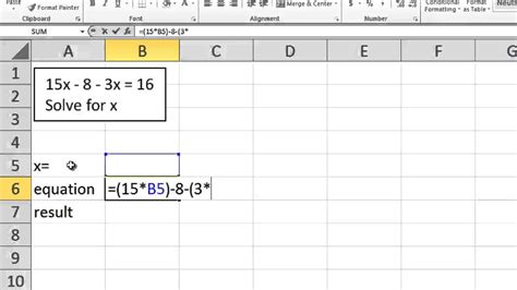 how to put math equations in excel