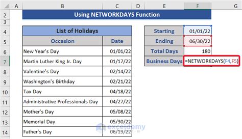 how to put networkdays formula in excel