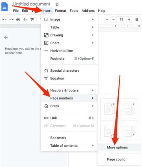 how to put page number on docs mobile